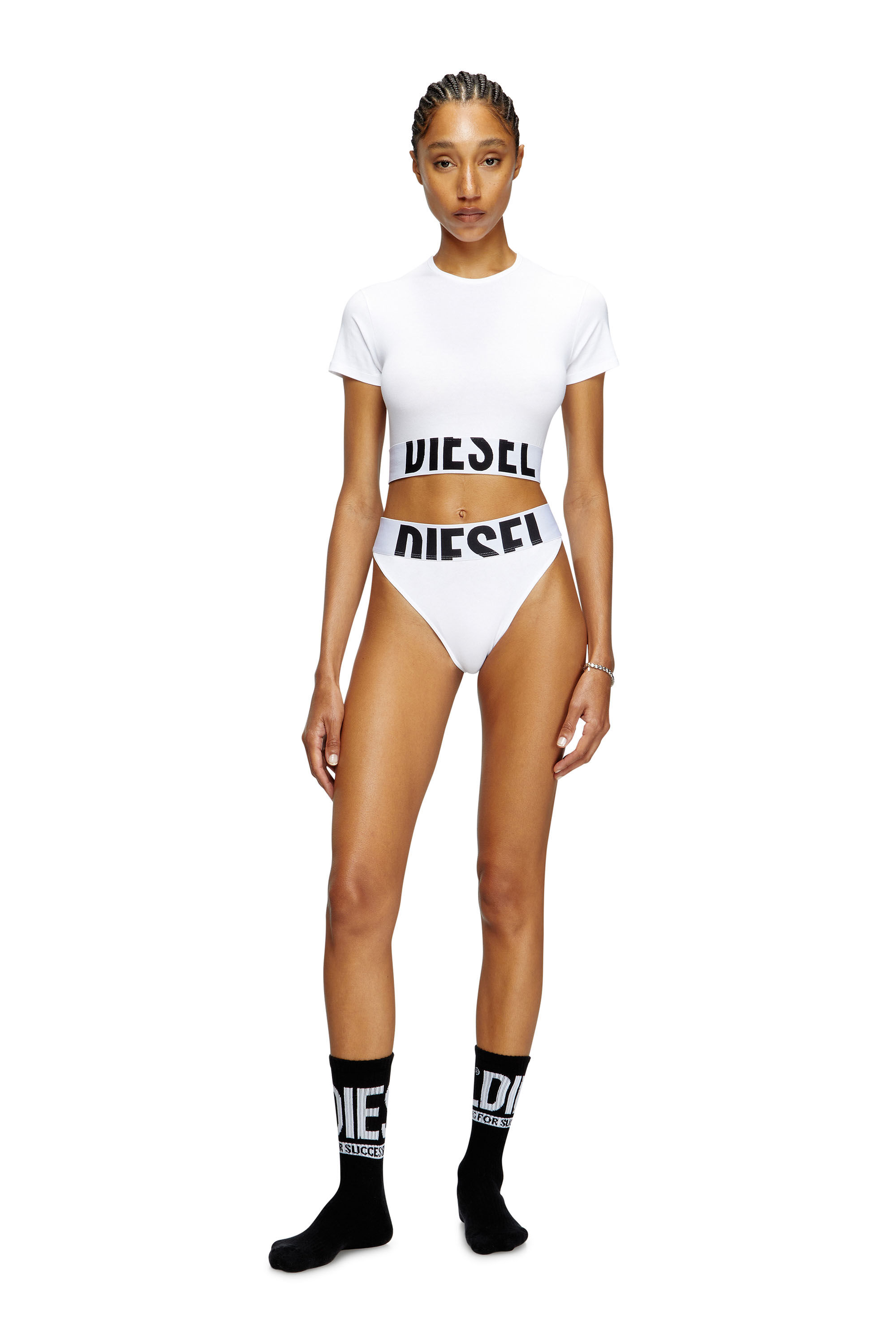 Diesel - UFTEE-SPORT-CROPPED-T-SHIRT, Woman's Sporty cropped top with logo band in White - 1