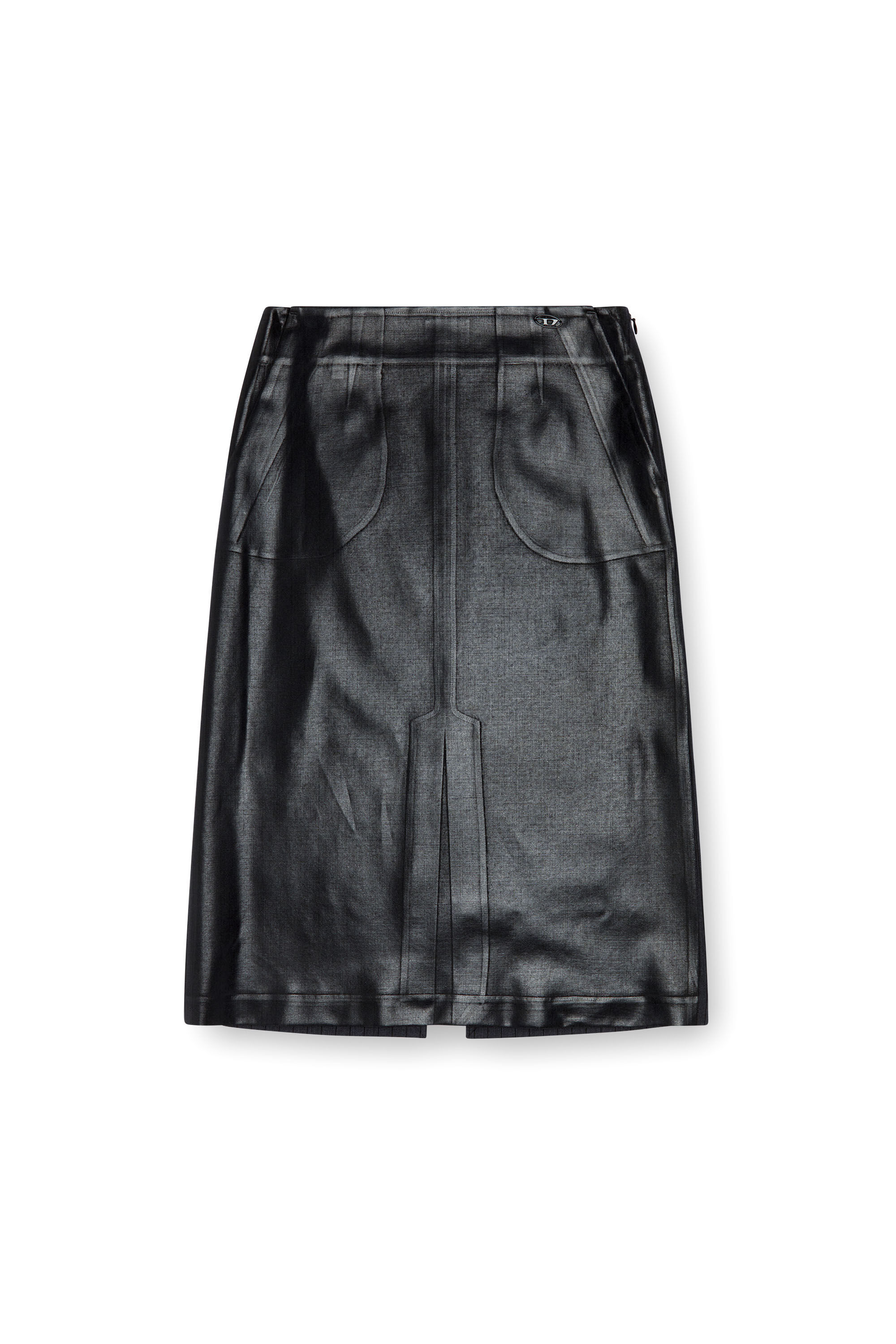 Diesel - O-RION, Woman's Pinstripe skirt with coated front in Black - 2