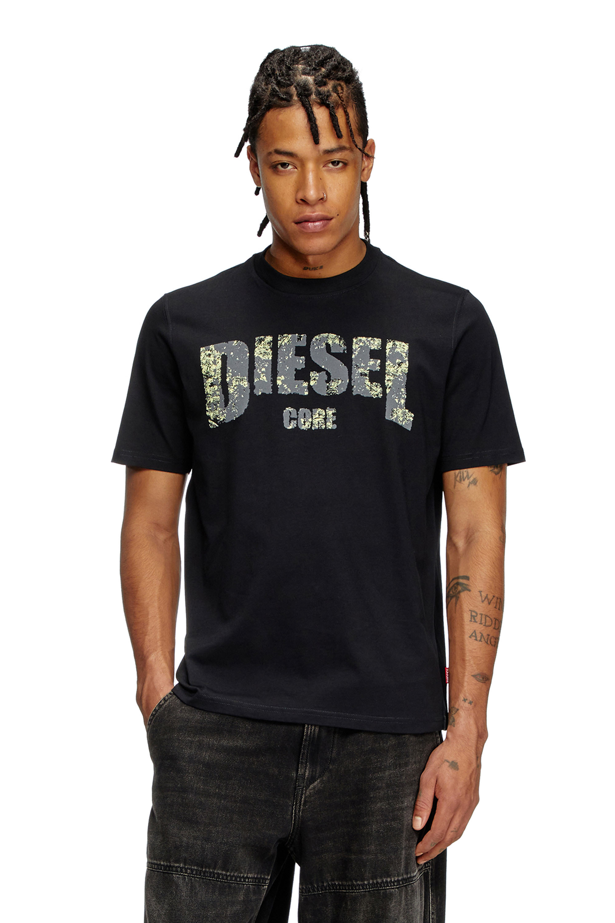 Diesel - T-ADJUST-R25, Man's T-shirt with Diesel Core print in Black - 2