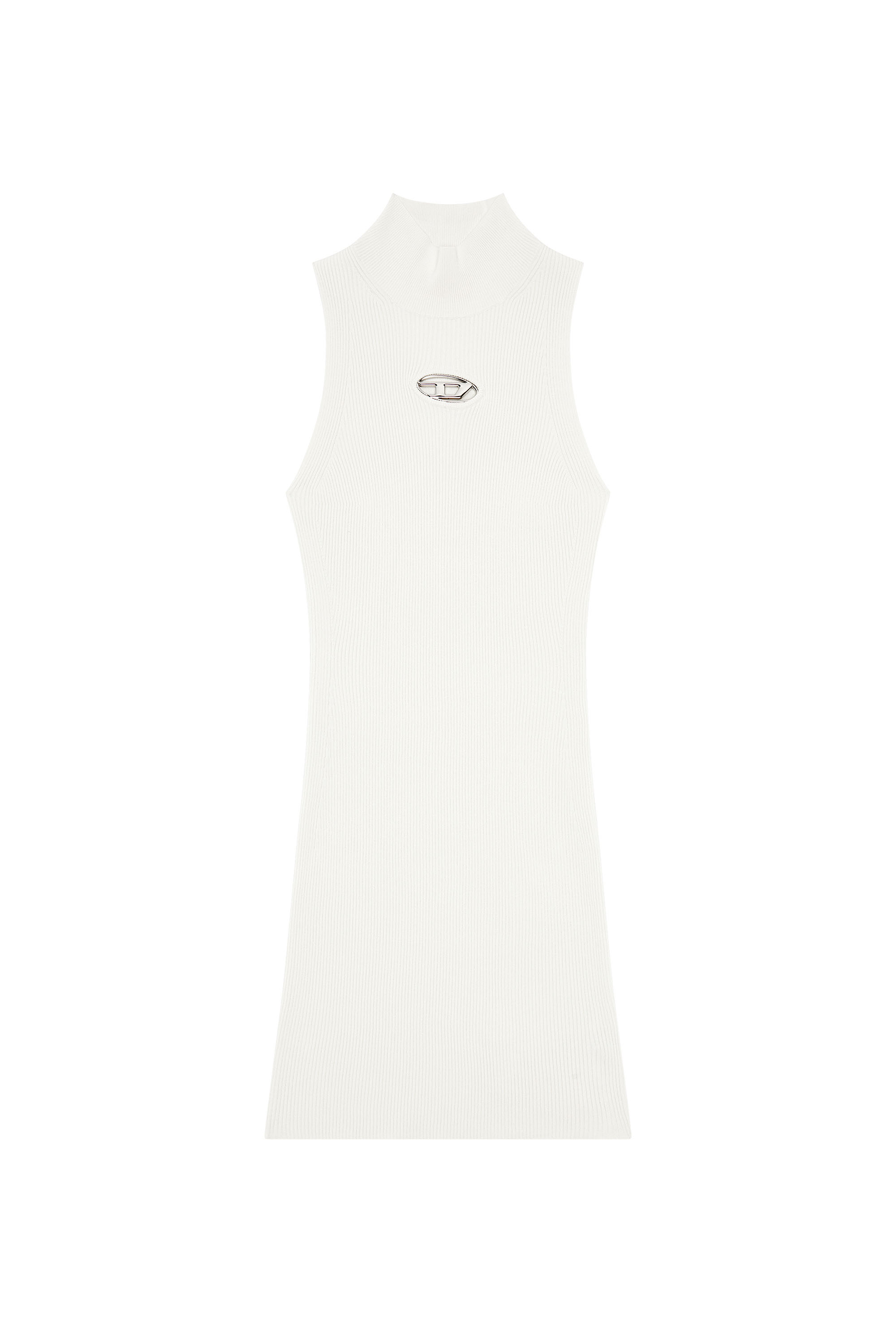 Diesel - M-ONERVAX, Woman's Short turtleneck dress in ribbed knit in Grey/White - 2