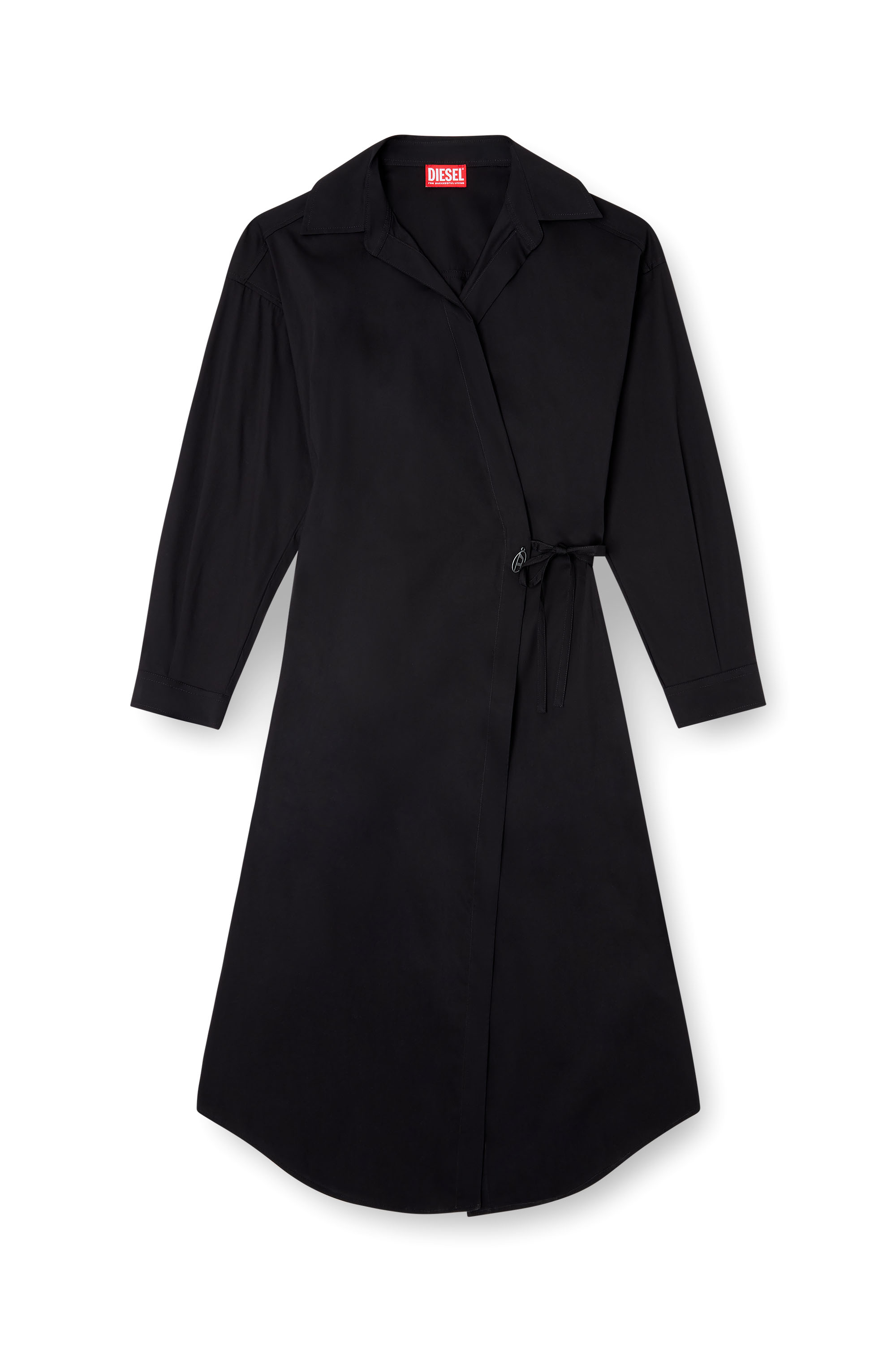 Diesel - D-ELPHI-LONG, Woman's Wrap shirt dress in cotton-blend poplin in Black - 2