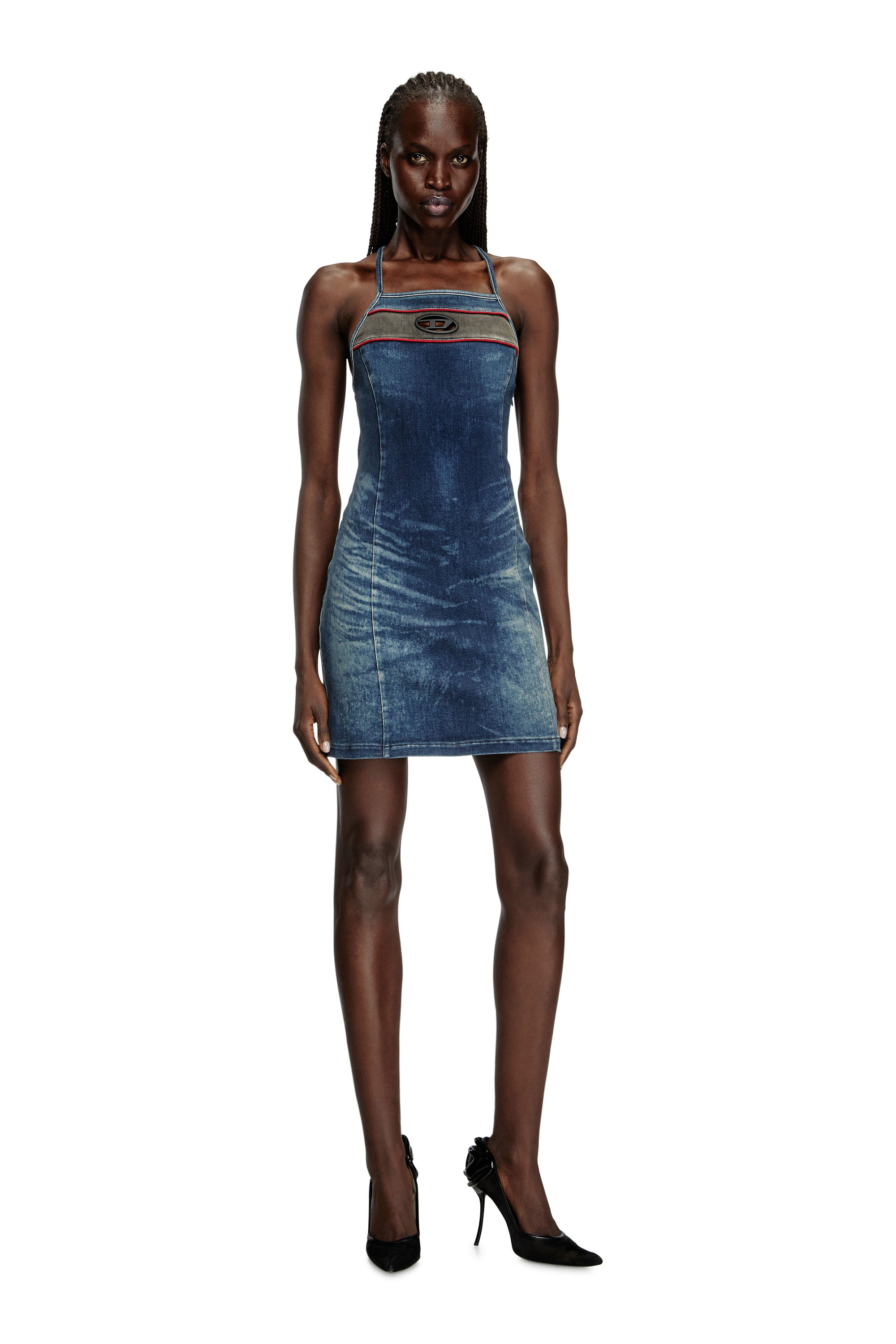 Diesel - DE-PILU-DRESS-S, Woman's Short dress in stretch bicolour denim in Dark Blue - 3