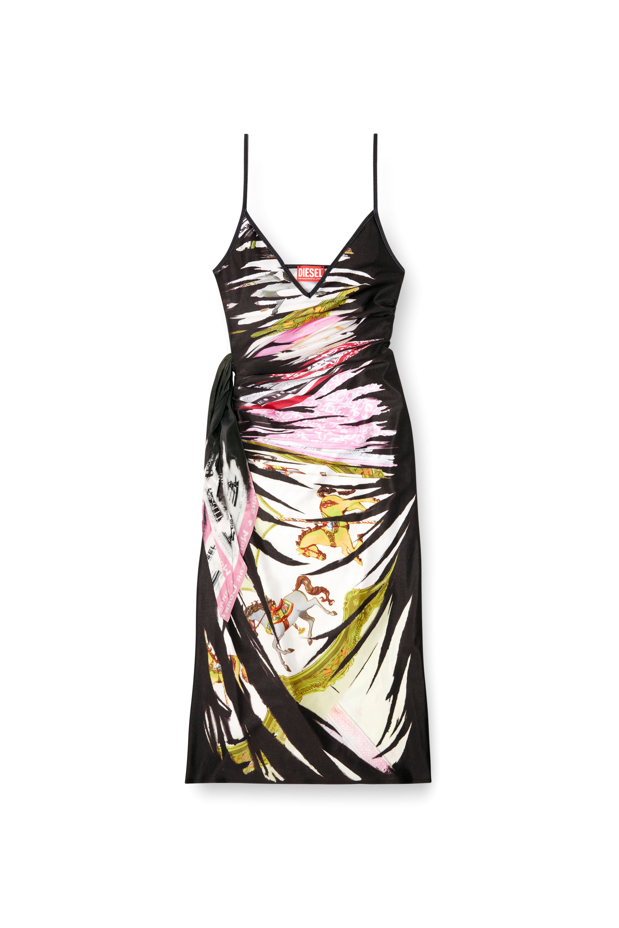 Diesel - D-OROTYS, Woman's Draped midi dress with bandana print in Black/White - 2