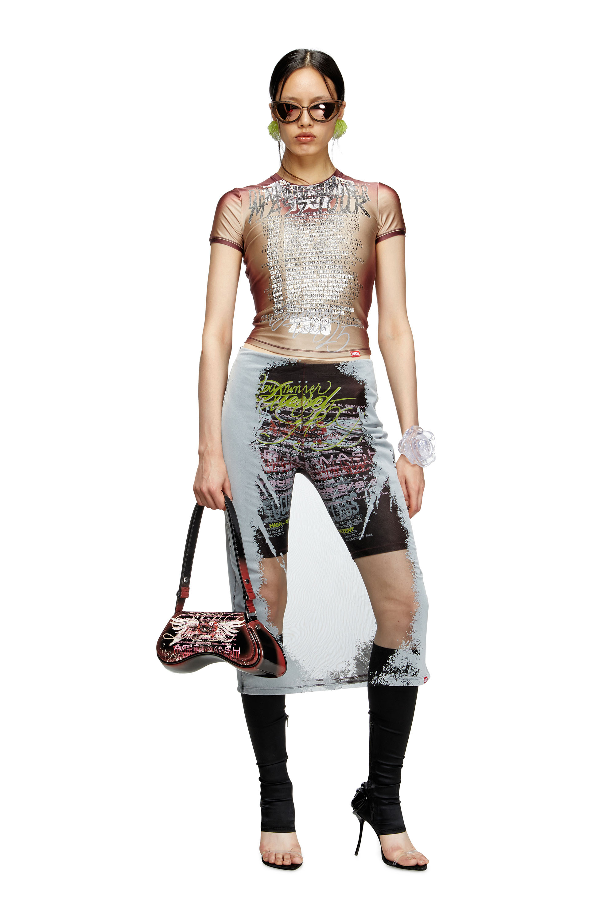 Diesel - T-KALYC, Woman's Short-sleeve top with lyrics print in Brown - 2