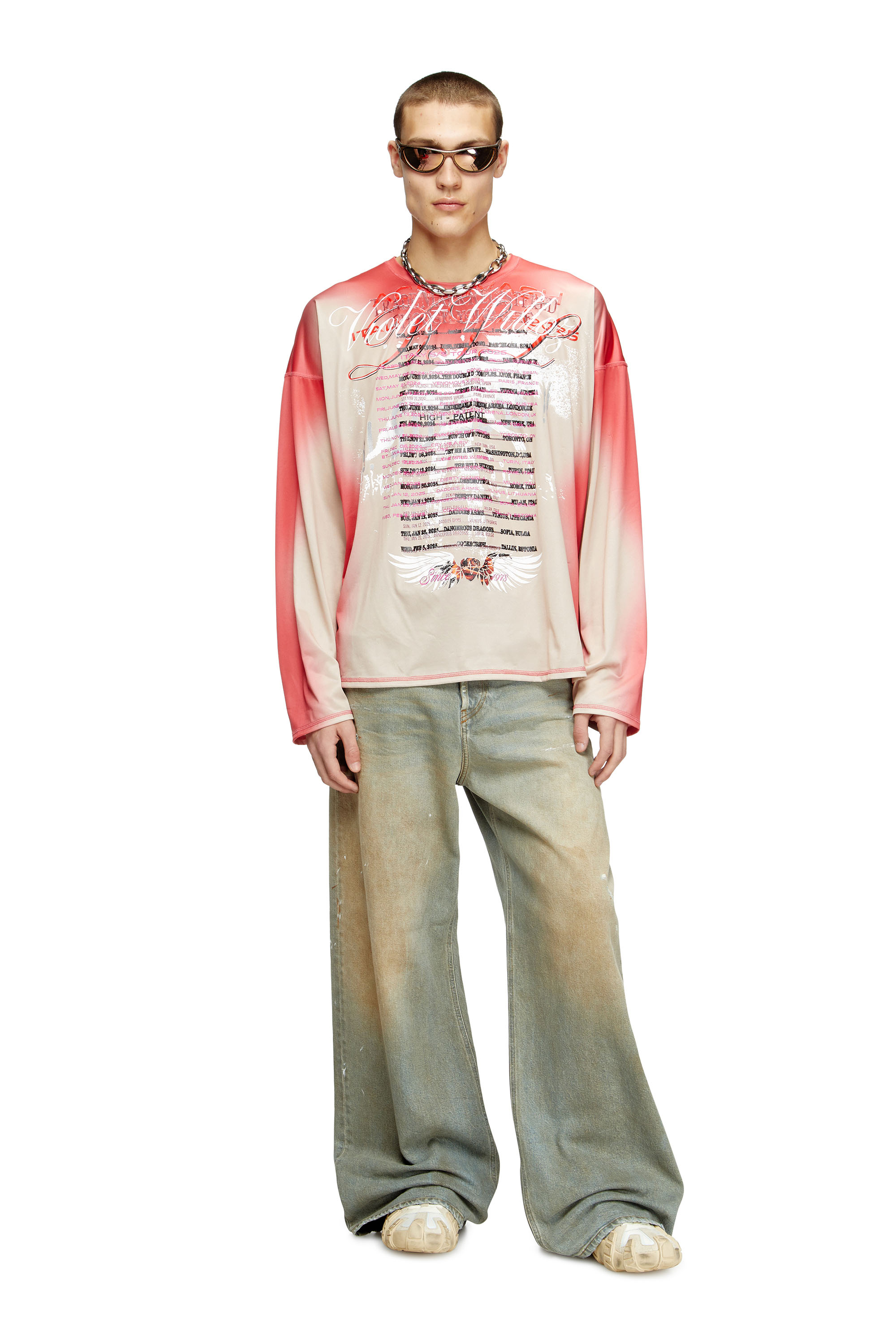 Diesel - T-OLAVI-BB, Unisex's Long-sleeve tech-jersey T-shirt with lyrics print in Pink - 2