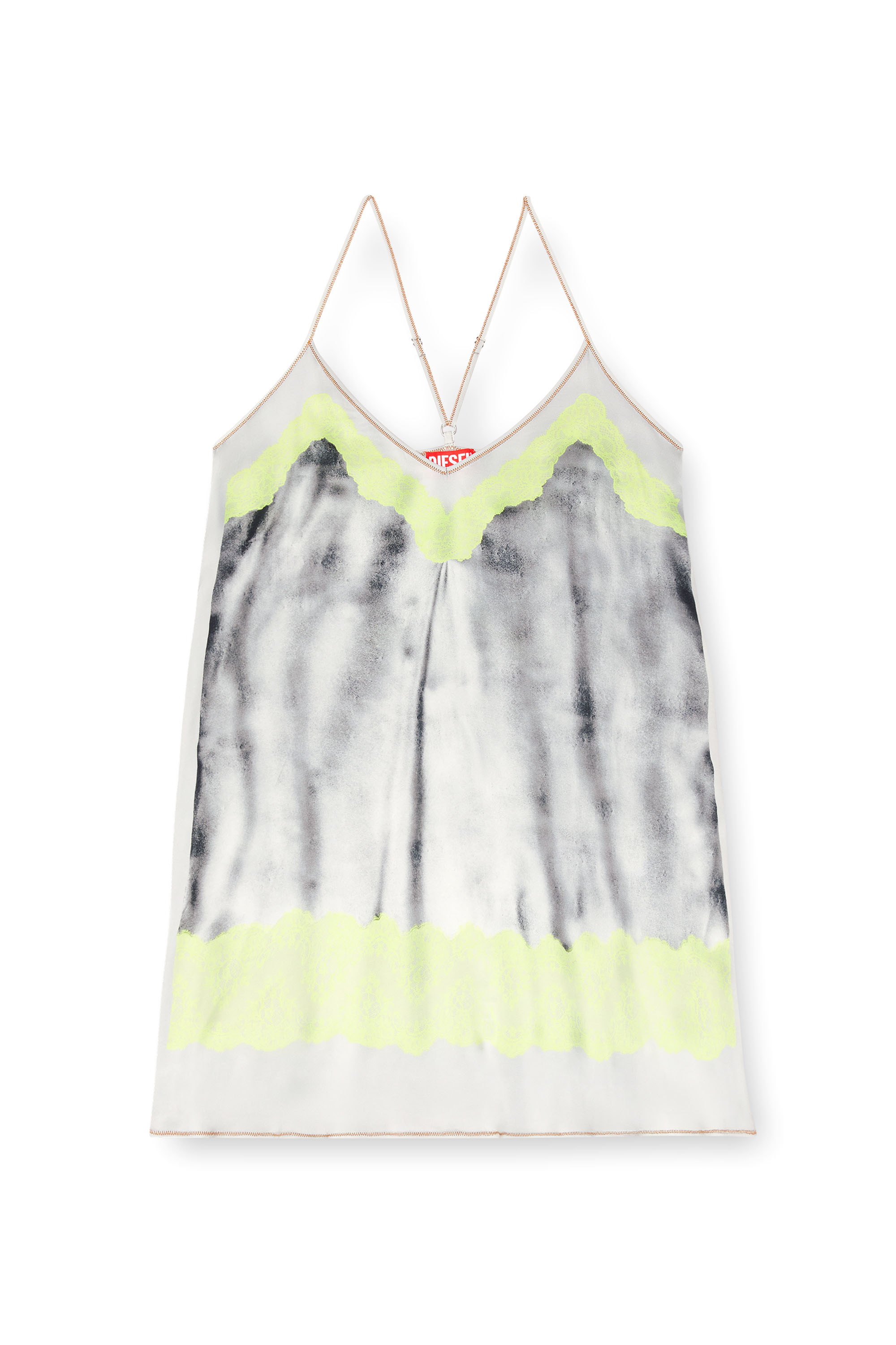 Diesel - D-ESIRE, Woman's Slip dress with trompe l'oeil slip in Grey/Yellow - 2