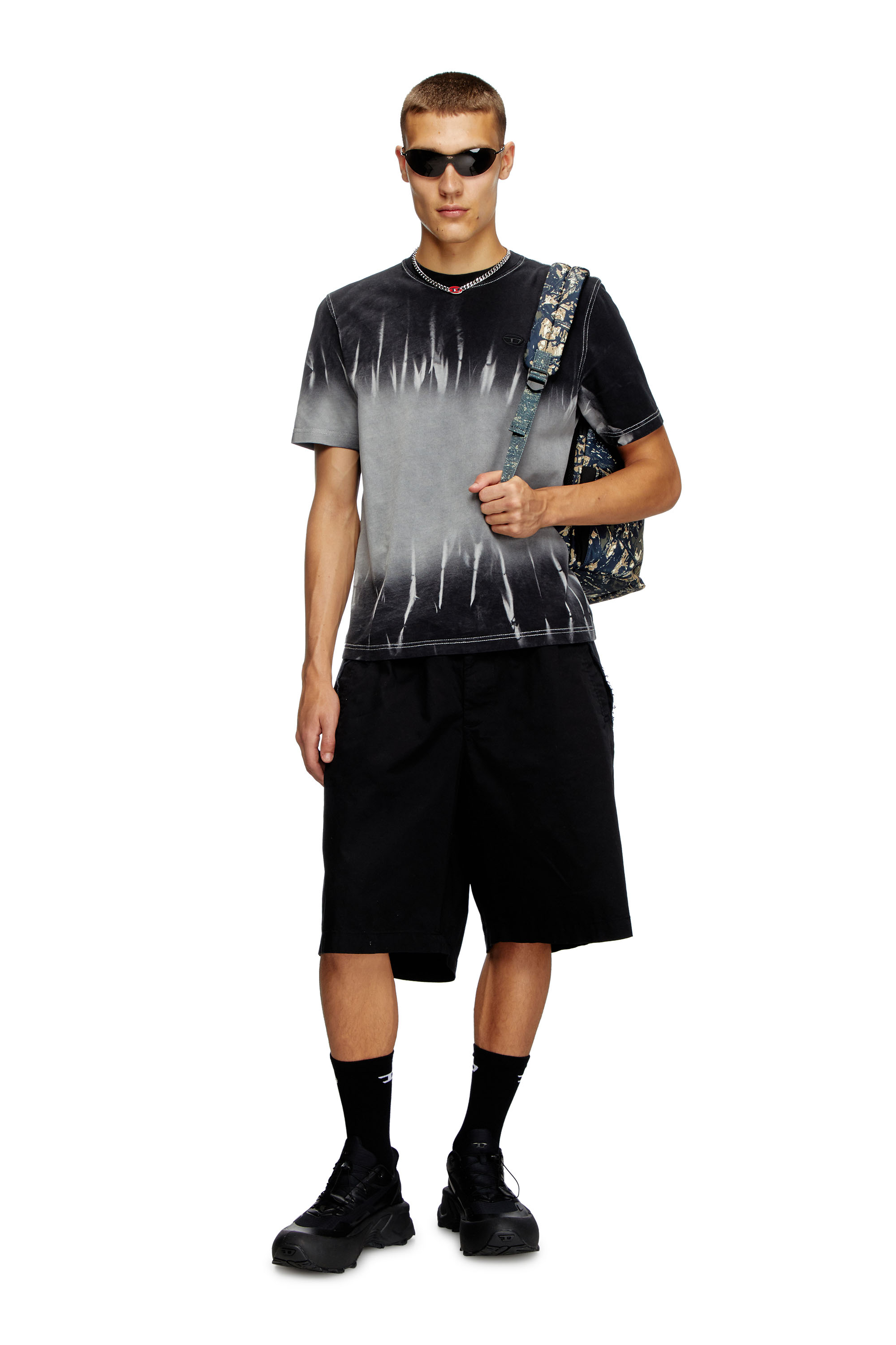 Diesel - T-ADJUST-R21, Man's Tie-dye T-shirt with logo embroidery in Black - 3