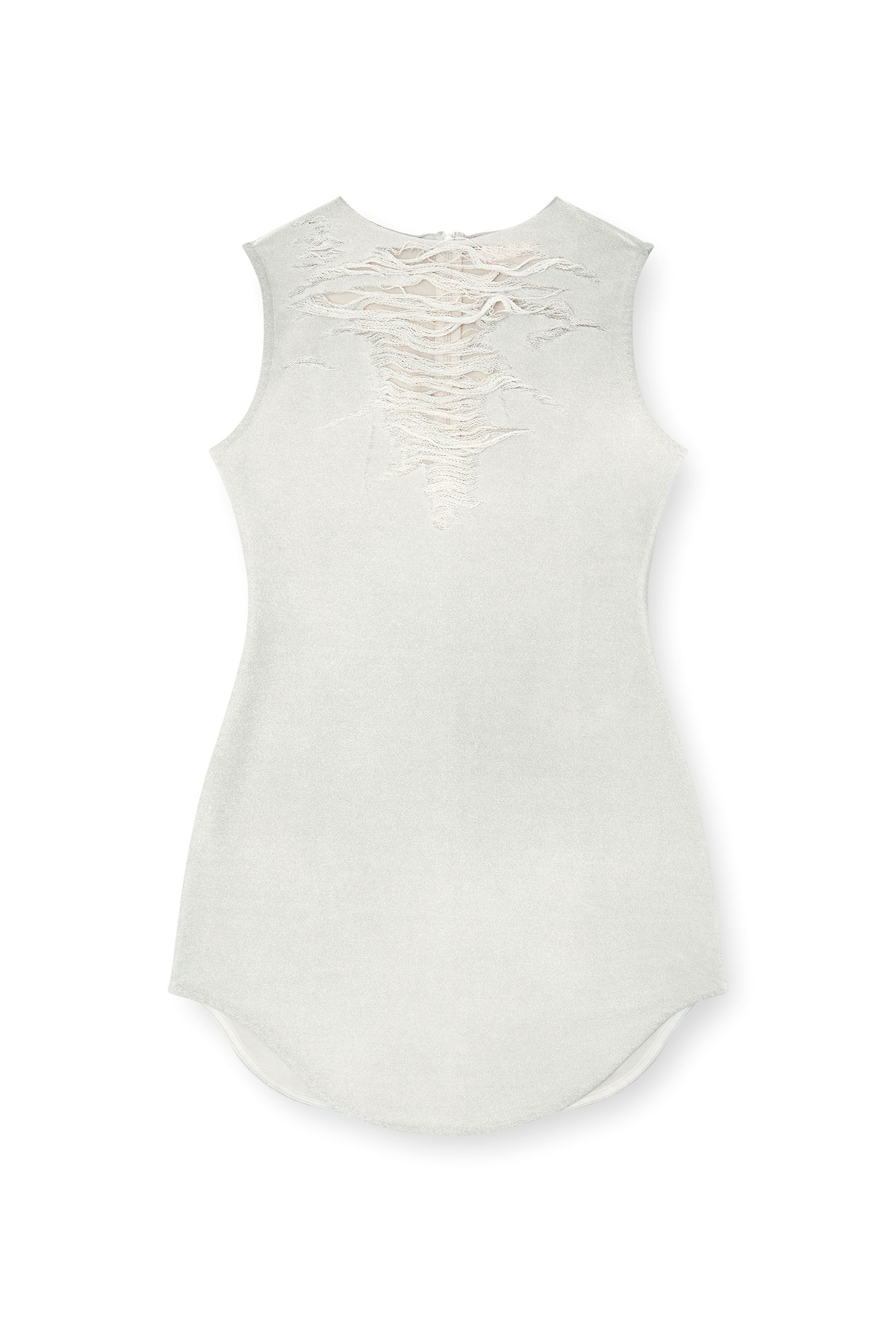 Diesel - D-YASMI, Woman's Mini dress with distressed fringed neckline in Light Grey - 2