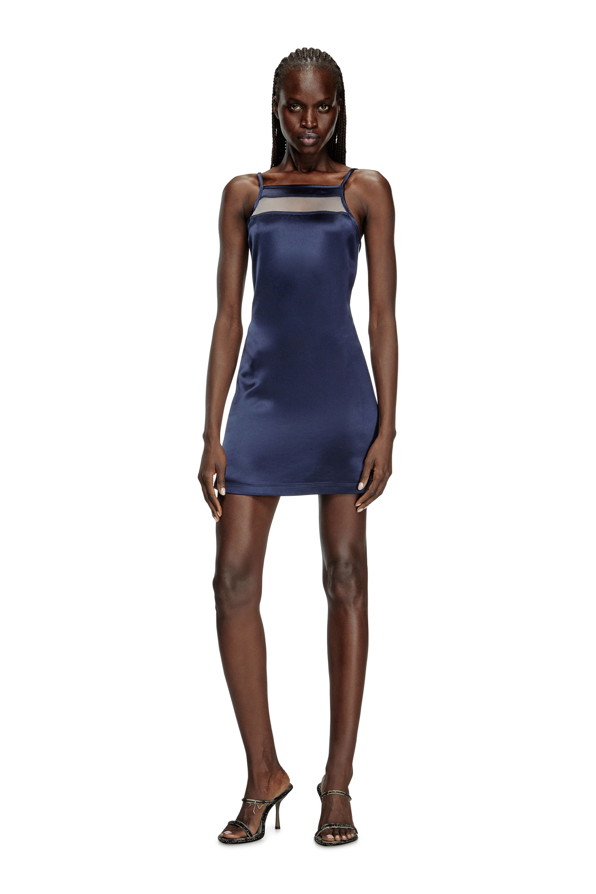 Diesel - D-AFFY, Woman's Short dress in satin, knit and tulle in Blue - 3
