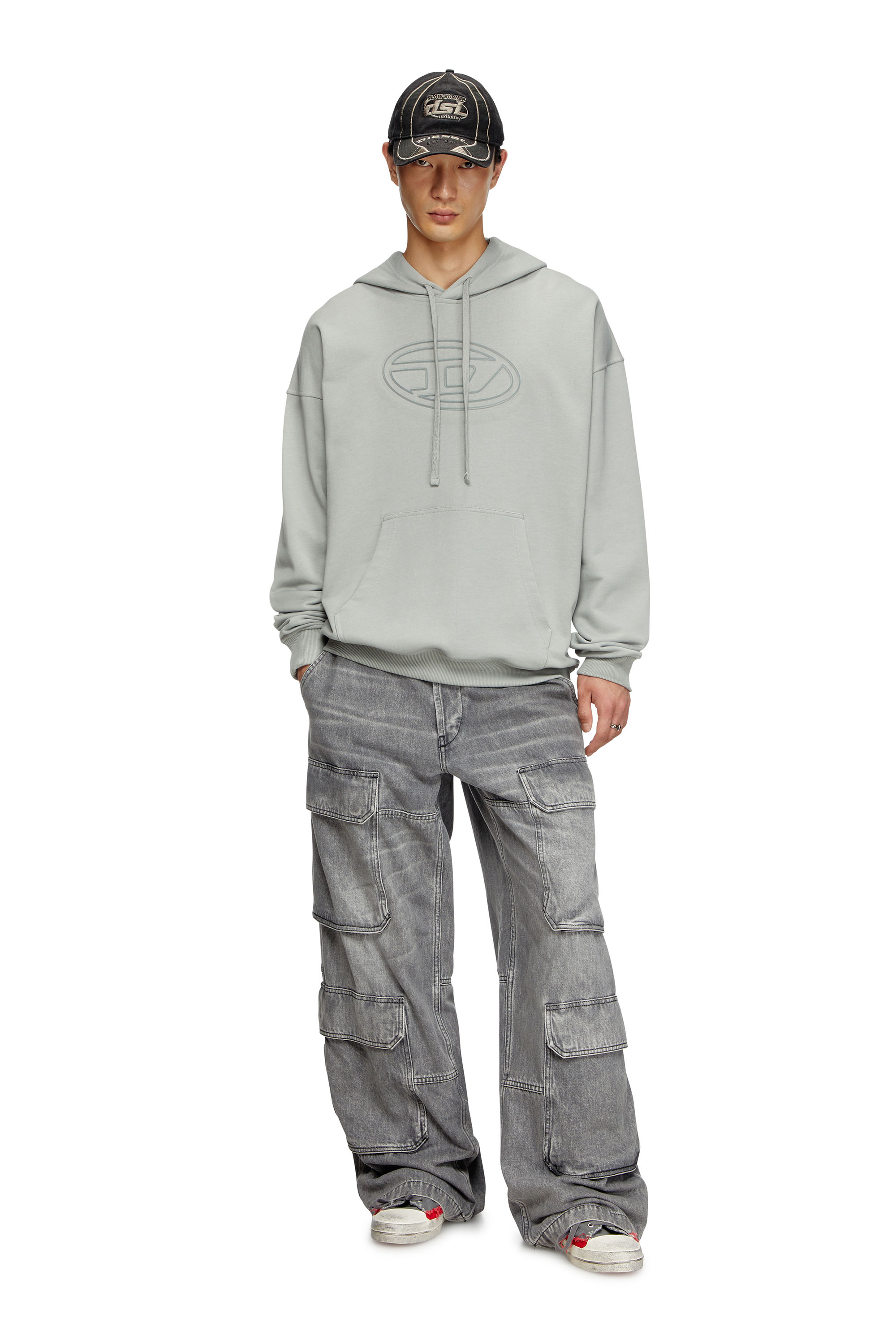Diesel - S-UMMER-BIGOVAL, Man's Hoodie with embossed Oval D in Light Grey - 2