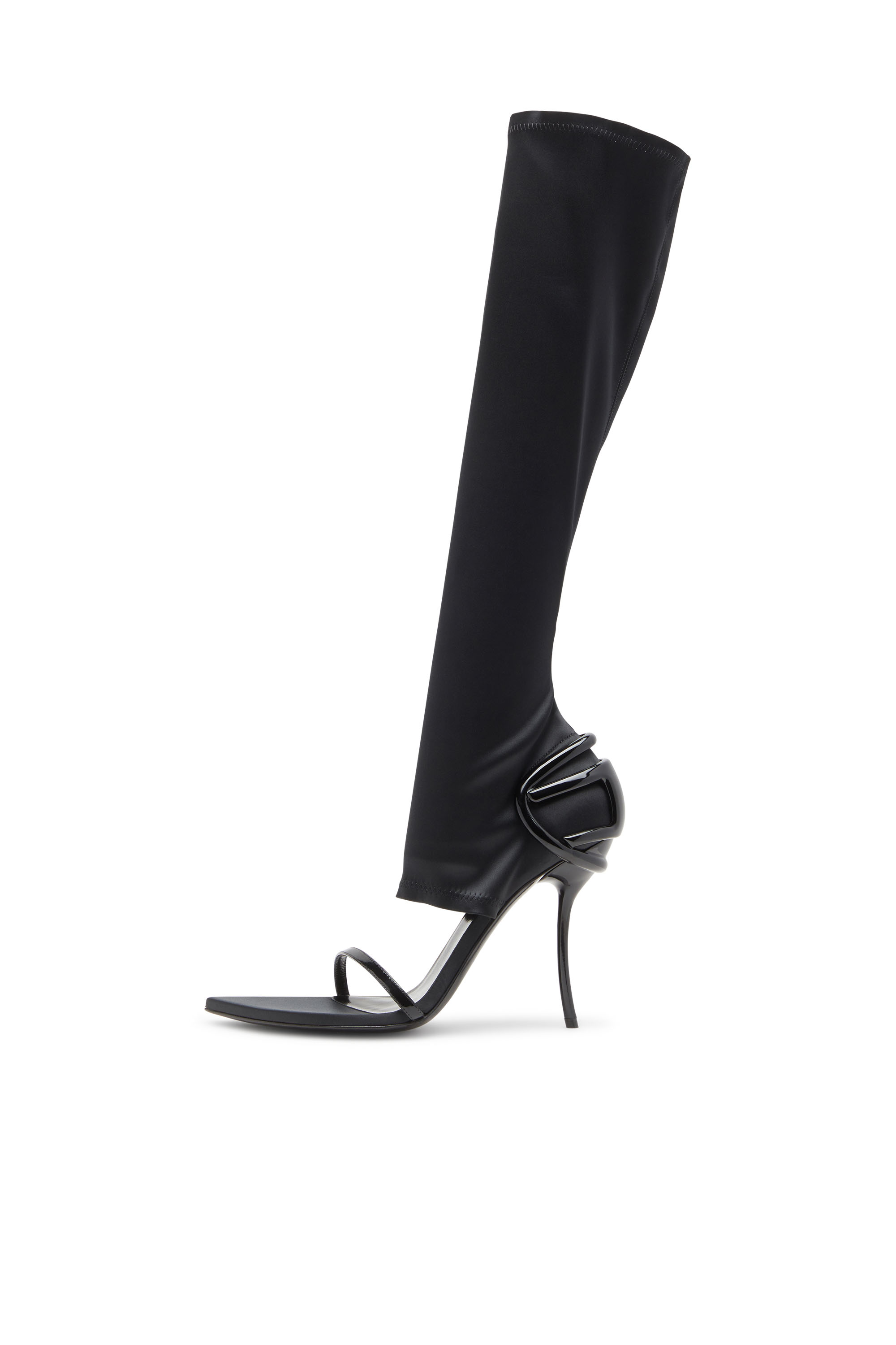 Diesel - D-TEN&HALF SDL KB, Woman's D-Ten&Half-Stiletto knee boot sandals in stretch satin in Black - 7
