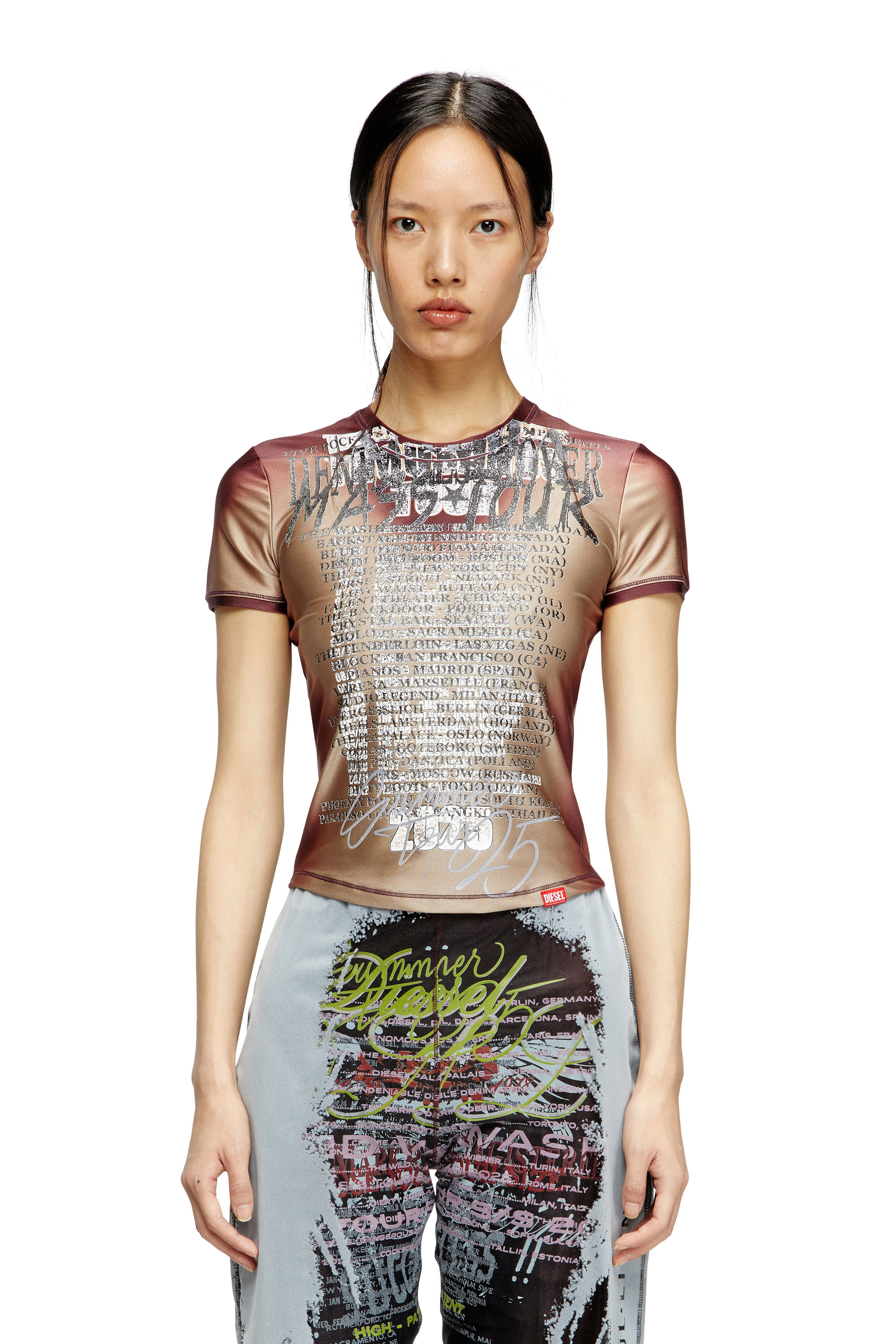 Diesel - T-KALYC, Woman's Short-sleeve top with lyrics print in Brown - 1