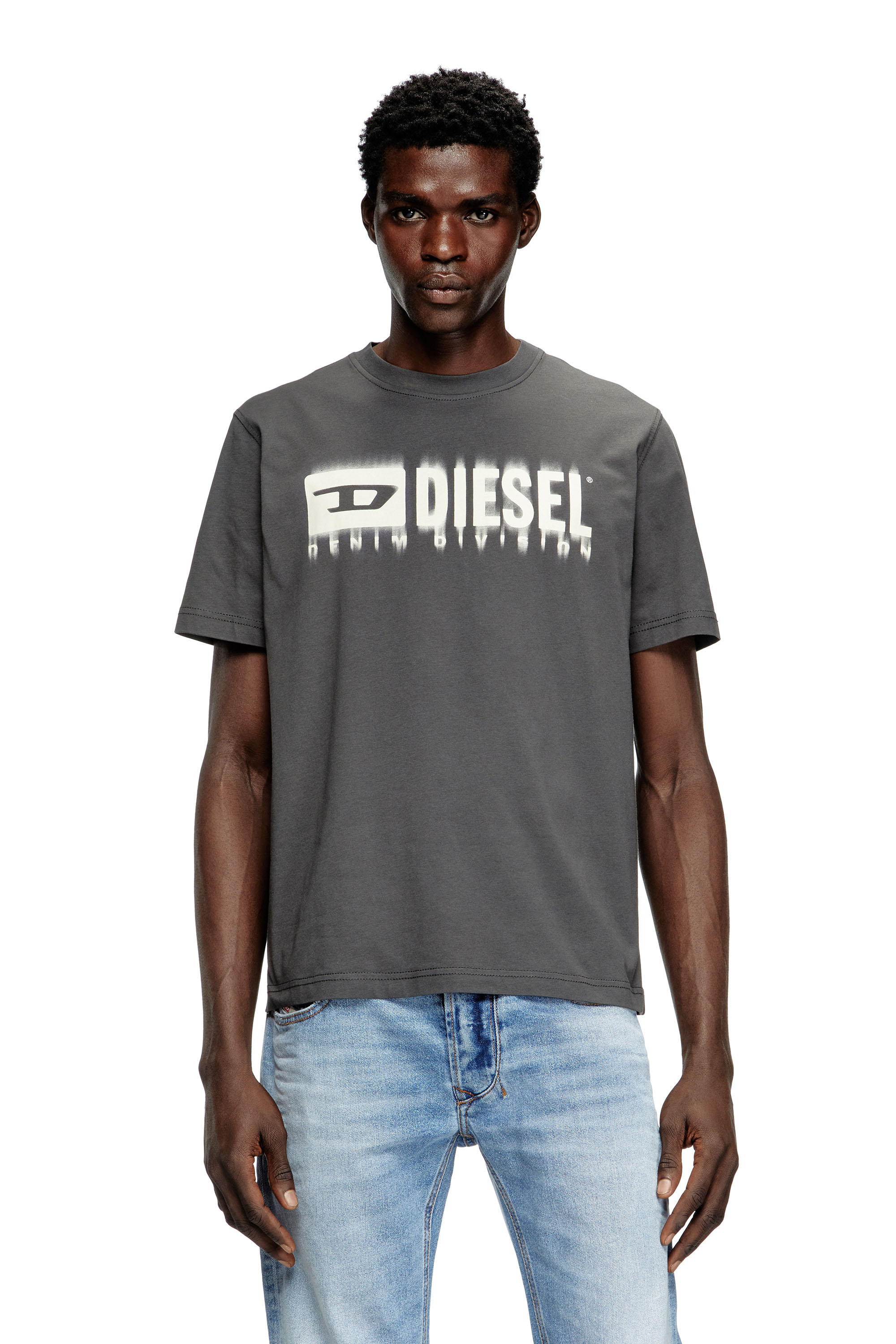 Diesel - T-ADJUST-Q7, Man's T-shirt with blurry Diesel logo in Dark grey - 1