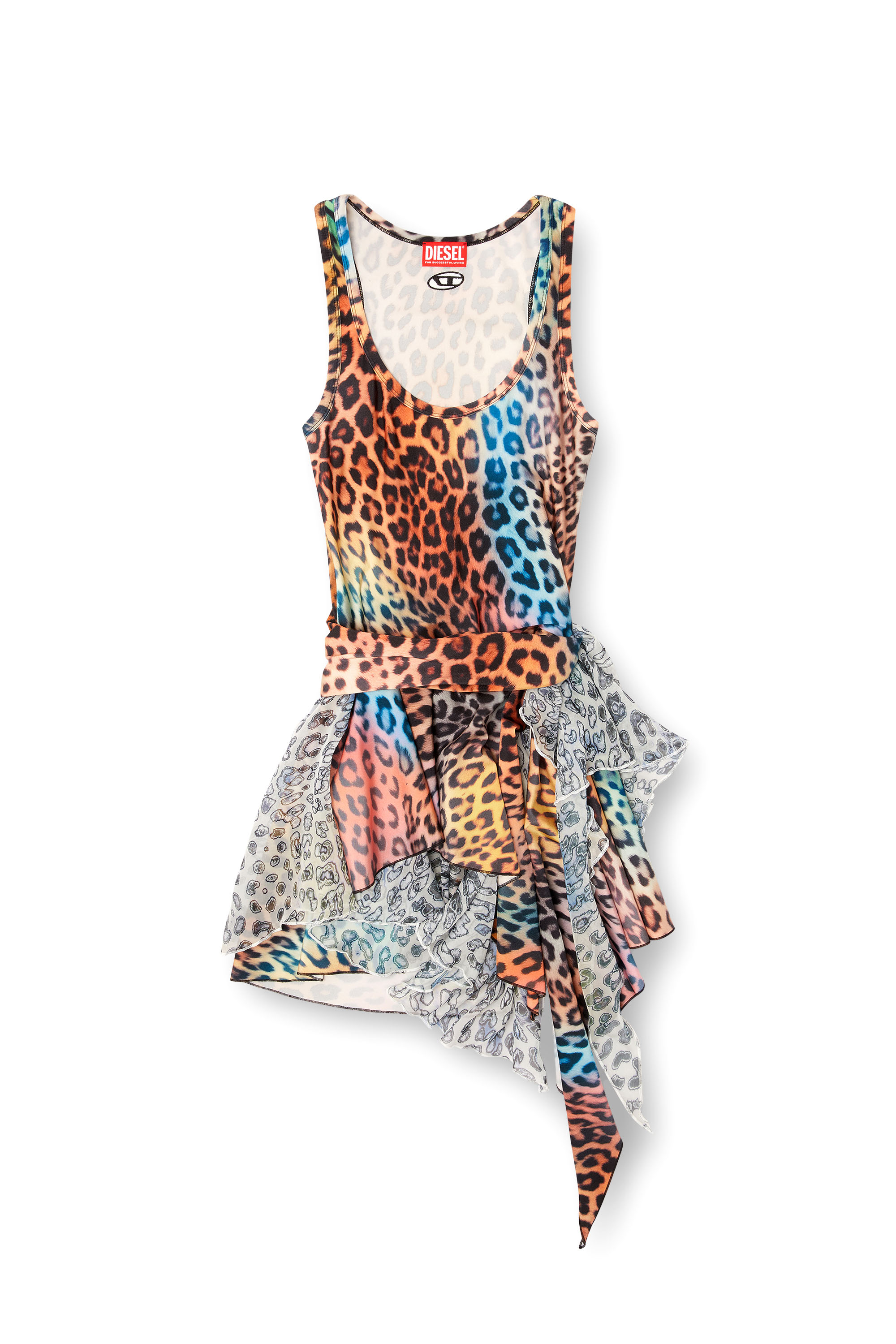 Diesel - D-OPERA-Q1, Woman's Short asymmetric dress with leopard print in Brown - 2